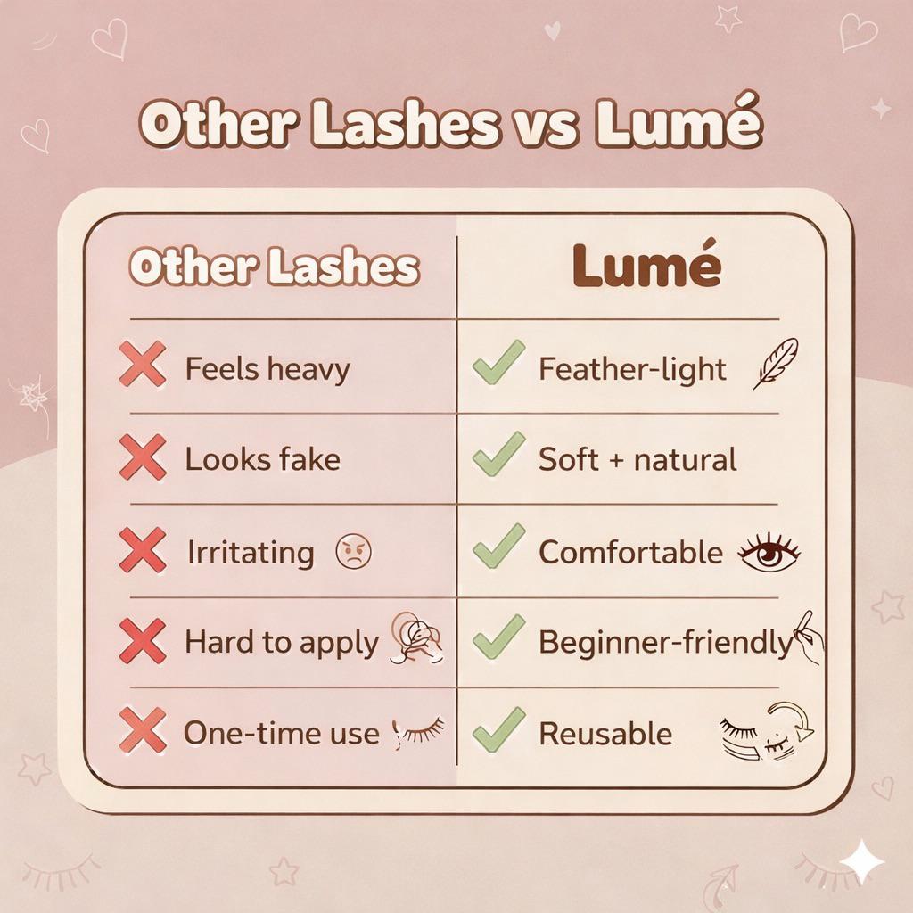 Other lashes vs Lumé comparison chart